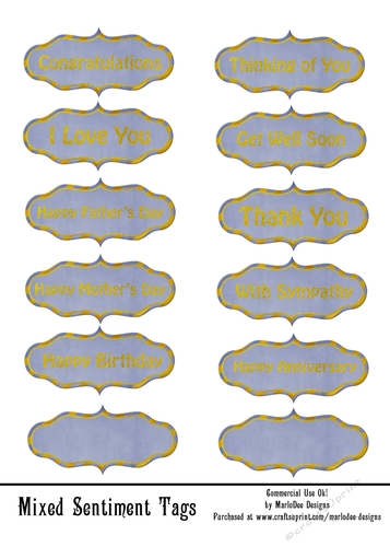 Mixed Sentiments Printable 5x7 Sheet - Lighter Blue & Gold (WC1)