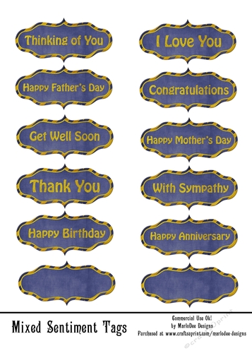 Mixed Sentiments Printable 5x7 Sheet - Medium Blue & Gold (WC1)