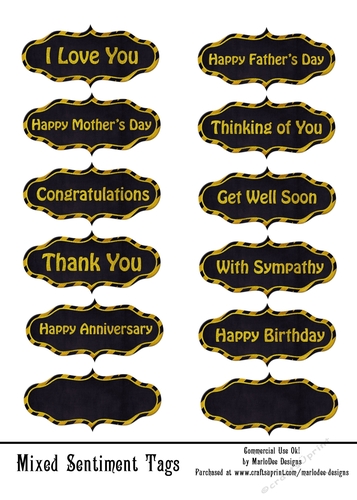 Mixed Sentiments Printable 5x7 Sheet - Navy Blue & Gold (WC1)