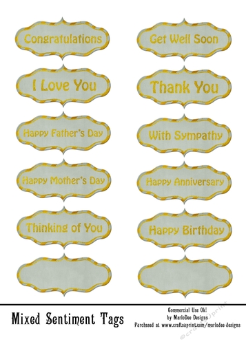 Mixed Sentiments Printable 5x7 Sheet - Light Green & Gold 2 (WC1)