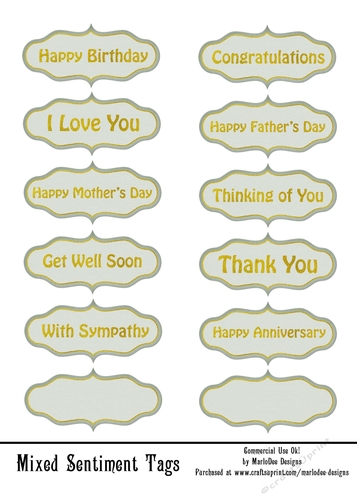 Mixed Sentiments Printable 5x7 Sheet - Light Green & Gold (WC1)