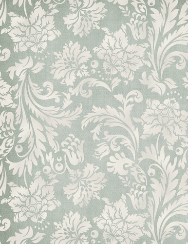 Elegant Light Green Background with Pearl Cream Color Floral Damask Pattern (WC1)