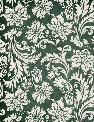 Elegant Dark Green Background with Pearl Cream Color Floral Damask Pattern (WC1)