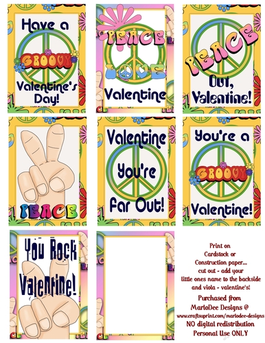 Peace, Love, Valentine Childrens Printable Valentines Sheet 