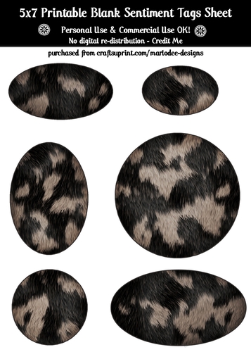 Animal Fur Blank Oval Shape Sentiment Tags Sheet 1 