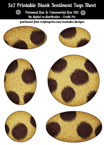 Animal Fur Blank Oval Shape Sentiment Tags Sheet 2