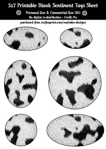 Animal Fur Blank Oval Shape Sentiment Tags Sheet 3