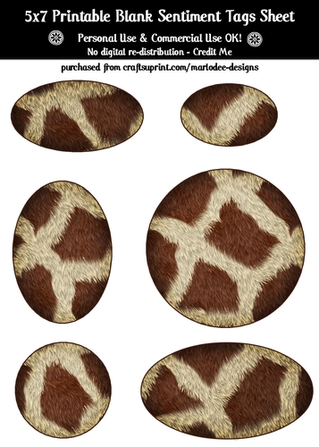 Animal Fur Blank Oval Shape Sentiment Tags Sheet 6