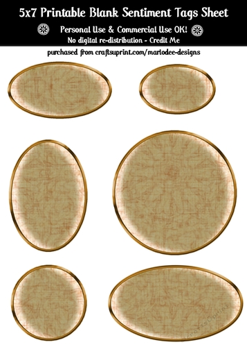 Antique Look Blank Oval Shape Sentiment Tags Sheet 2