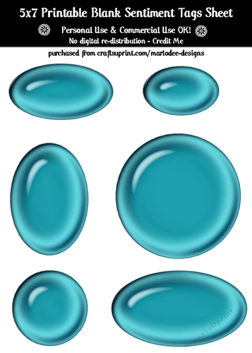 Blue Gloss Look Blank Oval Shape Sentiment Tags Sheet 1