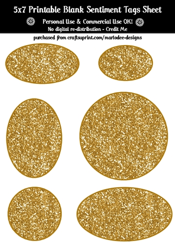 Golden Glitter Look Blank Oval Shape Sentiment Tags Sheet 1