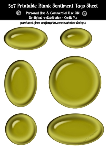 Olive Green Gloss Look Blank Oval Shape Sentiment Tags Sheet 1