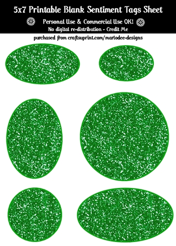 Green Glitter Look Blank Oval Shape Sentiment Tags Sheet 1