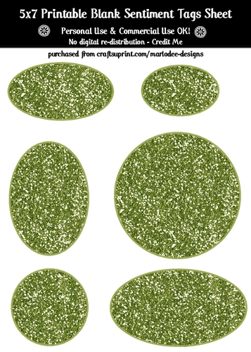Green Glitter Look Blank Oval Shape Sentiment Tags Sheet 2