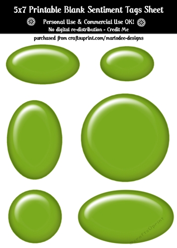 Green Plastic Look Blank Oval Shape Sentiment Tags Sheet 2