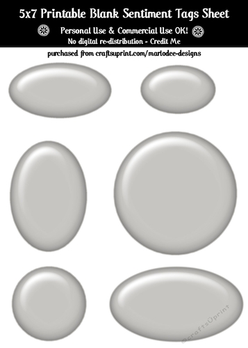 Gray Plastic Look Blank Oval Shape Sentiment Tags Sheet 1 - CU4CU