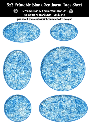 Frozen Ice Texture Look Blank Oval Shape Sentiment Tags Sheet 3 - CU4CU