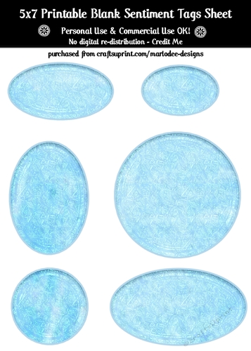 Frozen Ice Texture Look Blank Oval Shape Sentiment Tags Sheet 5 - CU4CU