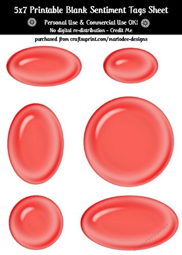 Red Gloss Look Blank Oval Shape Sentiment Tags Sheet 1