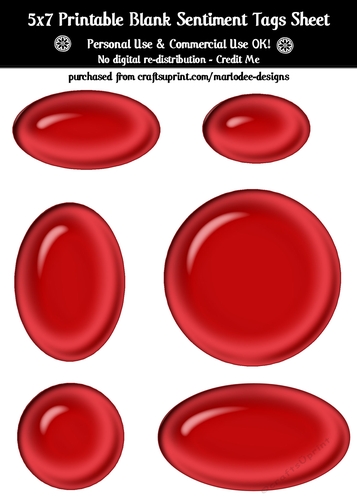 Red Gloss Look Blank Oval Shape Sentiment Tags Sheet 2