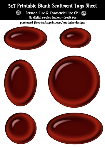 Red Gloss Look Blank Oval Shape Sentiment Tags Sheet 3