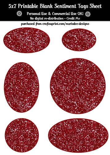 Red Glitter Look Blank Oval Shape Sentiment Tags Sheet 1