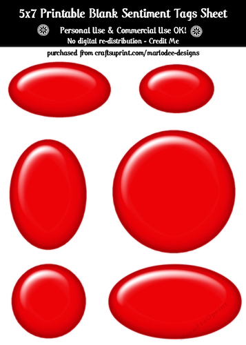 Red Plastic Look Blank Oval Shape Sentiment Tags Sheet 1