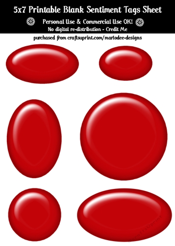Red Plastic Look Blank Oval Shape Sentiment Tags Sheet 2