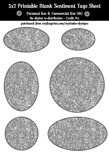 Silver Glitter Look Blank Oval Shape Sentiment Tags Sheet 1