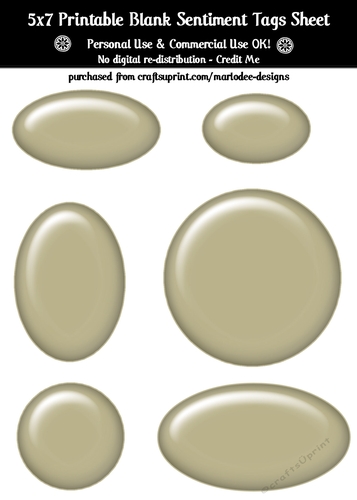 Tan Plastic Look Blank Oval Shape Sentiment Tags Sheet 1