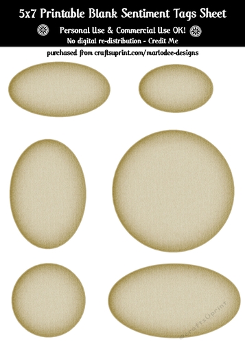 Tan Texture Look Blank Oval Shape Sentiment Tags Sheet 1