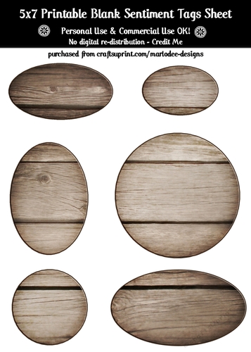 Hardwood Texture Look Blank Oval Shape Sentiment Tags Sheet 1
