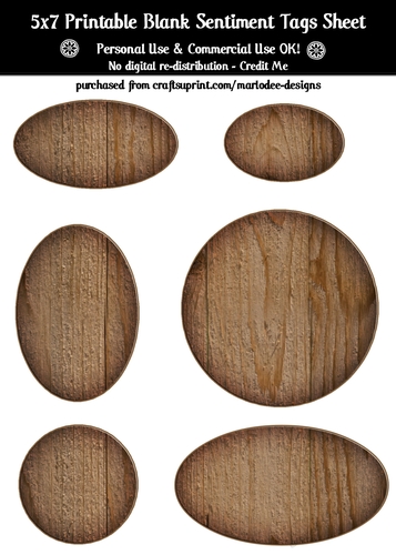 Hardwood Texture Look Blank Oval Shape Sentiment Tags Sheet 3