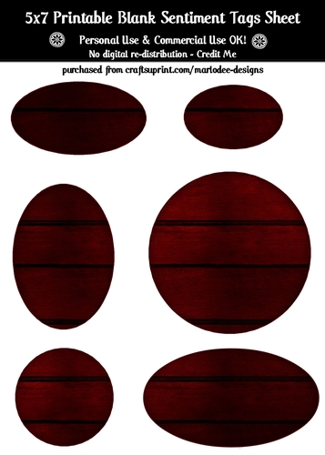 Dark Red Hardwood Texture Look Blank Oval Shape Sentiment Tags Sheet 