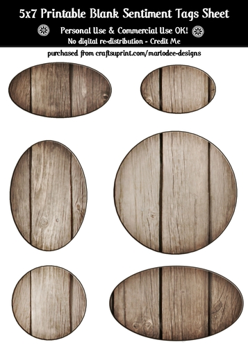 Hardwood Texture Look Blank Oval Shape Sentiment Tags Sheet 6