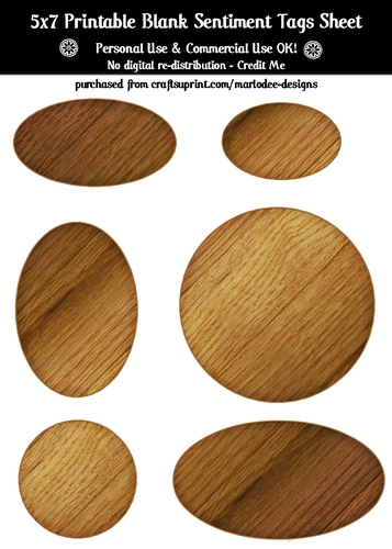 Hardwood Texture Look Blank Oval Shape Sentiment Tags Sheet 7