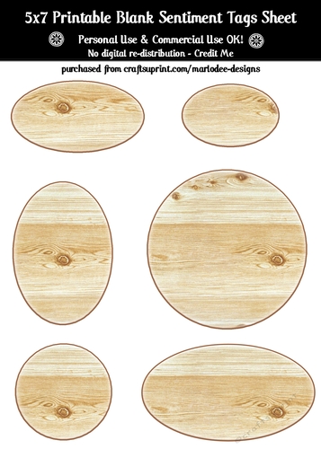 Hardwood Texture Look Blank Oval Shape Sentiment Tags Sheet 12