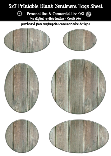 Hardwood Texture Look Blank Oval Shape Sentiment Tags Sheet 13