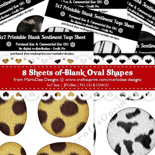 CU4CU! Animal Fur Blank Oval Shape Sentiment Tags Sheets Bundle
