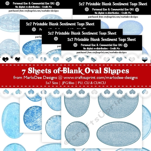 CU4CU! Frozen Ice Texture Look Blank Oval Shape Sentiment Tags Sheets Bundle