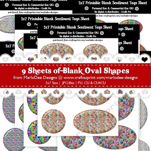 CU4CU! Party Foil Texture Look Blank Oval Shape Sentiment Tags Sheets Bundle