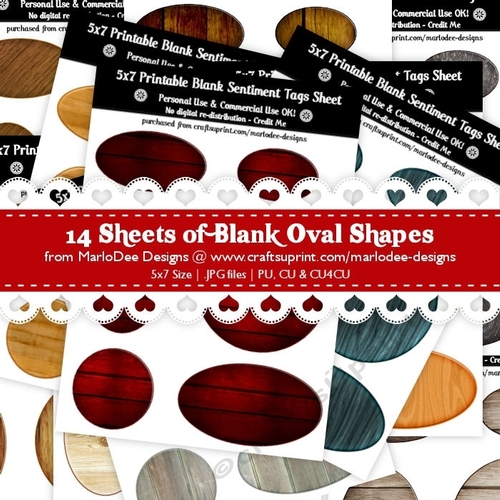 CU4CU! Hardwood Texture Look Blank Oval Shape Sentiment Tags Sheets Bundle