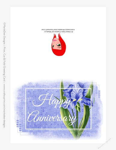 Beautiful Blue Iris Flower | Happy Anniversary 5x7 Quick Cut & Fold Greeting Card