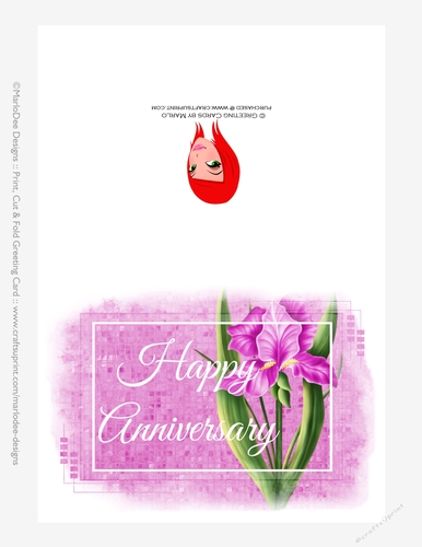 Beautiful Pink Iris Flower | Happy Anniversary 5x7 Quick Cut & Fold Greeting Card