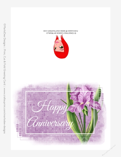 Beautiful Light Purple Iris Flower | Happy Anniversary 5x7 Quick Cut & Fold Greeting Card