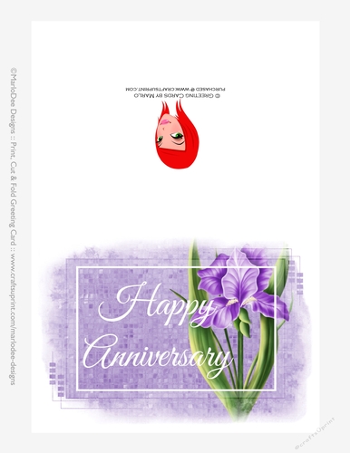 Beautiful Purple Iris Flower | Happy Anniversary 5x7 Quick Cut & Fold Greeting Card