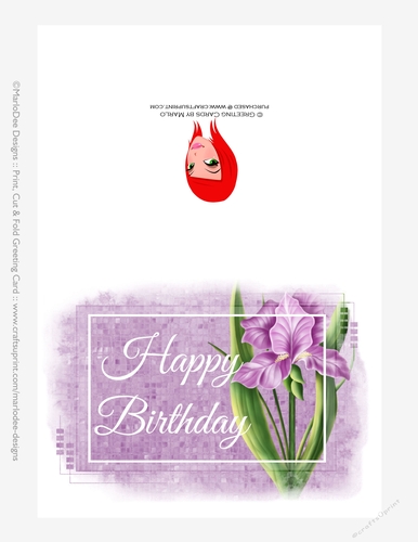 Beautiful Light Purple Iris Flower | Happy Birthday 5x7 Quick Cut & Fold Greeting Card