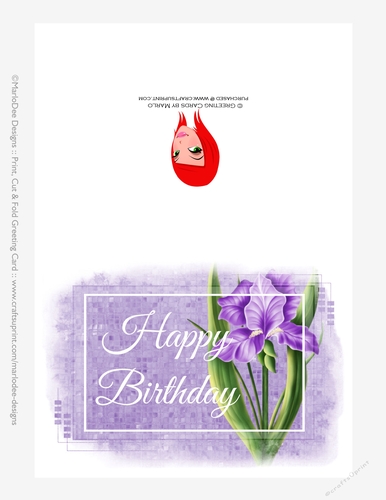 Beautiful Purple Iris Flower | Happy Birthday 5x7 Quick Cut & Fold Greeting Card