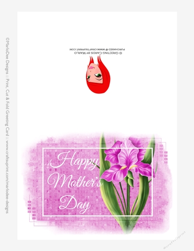 Beautiful Pink Iris Flower | Happy Mothers Day 5x7 Quick Cut & Fold Greeting Card
