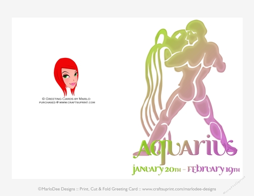 Quick Cut & Fold 5x7 Birthday Zodiac Greeting Card | Aqarius Sign | design 1 